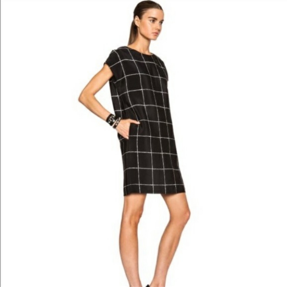 Vince | Windowpane Black White Mini Shift Dress